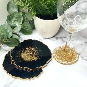 Black and Gold Geode Coasters | Set of 2 Coasters